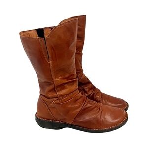Miz Mooz Parnell Ruched Leather Boot EU 39 US 8.5 Brandy Brown - Excellent